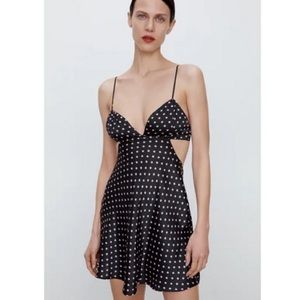 SOLD ! Zara dark blue and pink polka dot cut out dress